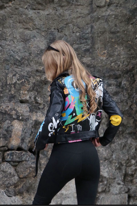 Graphic design leather jacket