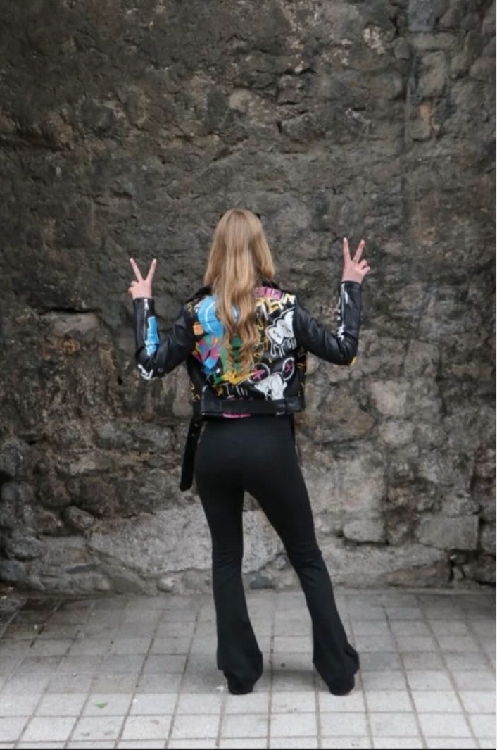 Graphic design leather jacket