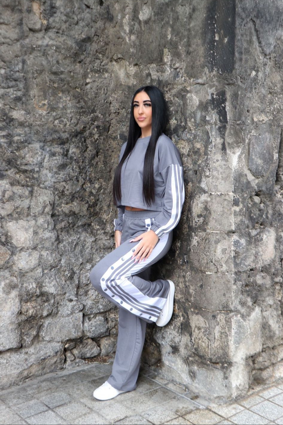 Grey Button Leg Tracksuit