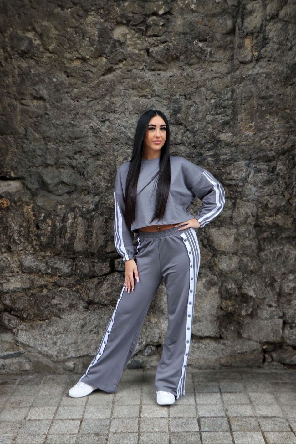 Grey Button Leg Tracksuit