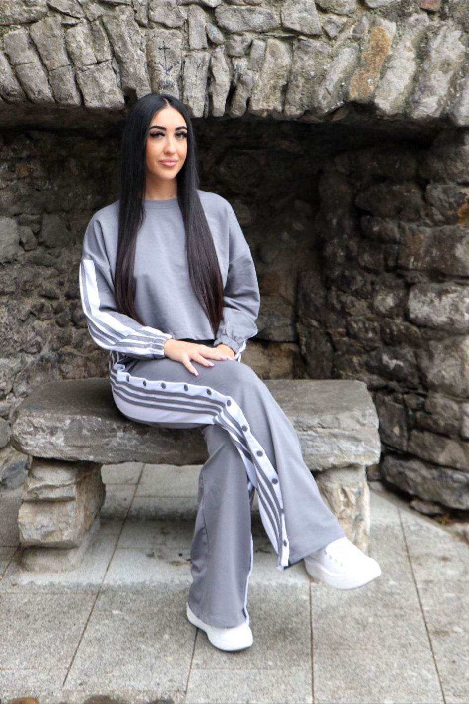 Grey Button Leg Tracksuit