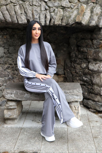 Grey Button Leg Tracksuit
